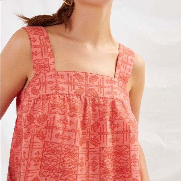 Anthropologie Sylvia Embroidered Button-back Tank Coral - Picture 2 of 6
